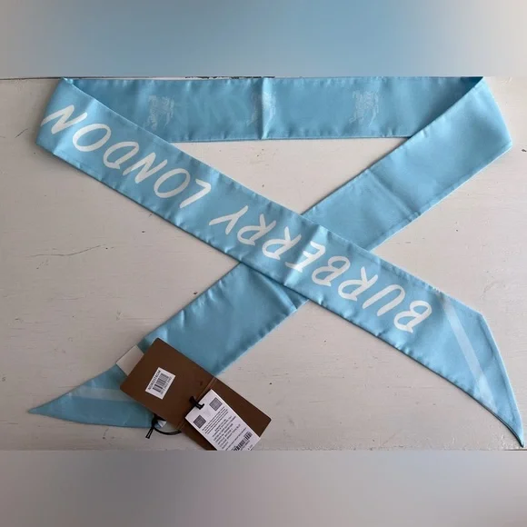 BURBERRY Skinny Silk Scarf- Topaz Blue - Picture 8 of 13